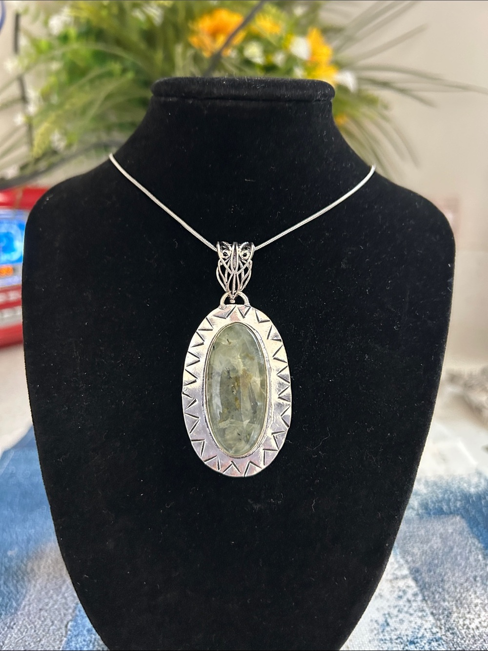 Sterling Silver Prehnite Gemstone Pendant Necklace